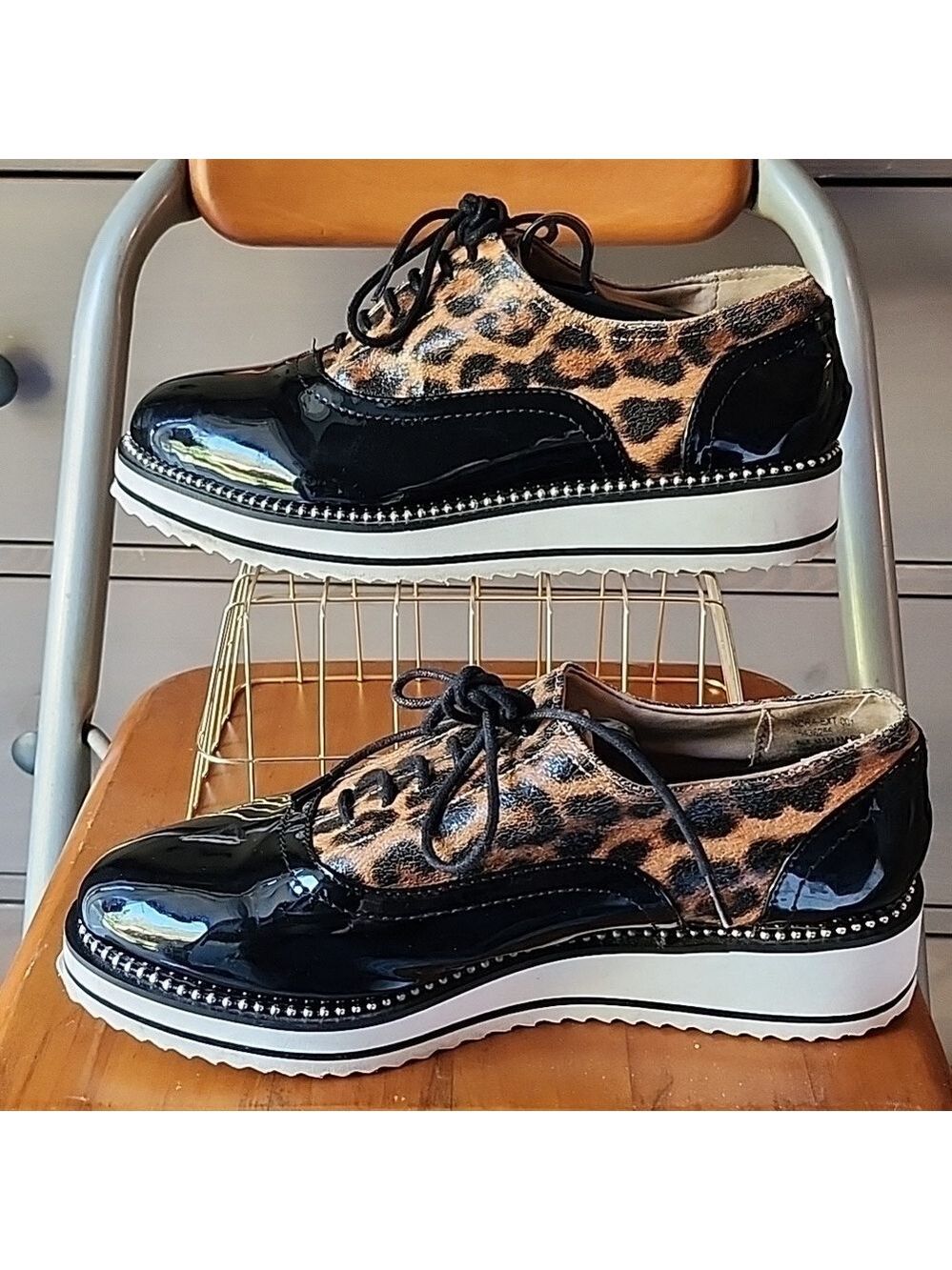 Torrid Plus Size Platform Oxford Black and Leopard Faux Leather Shoes Size 7.5 W - Picture 3 of 8